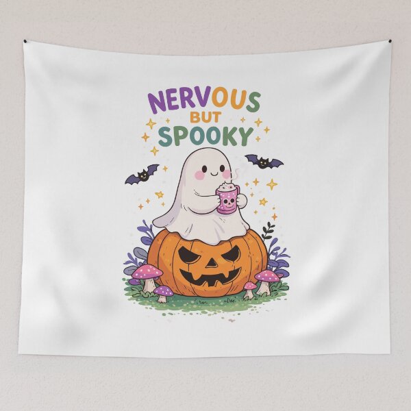 Item preview, Nervous But Spooky Halloween Ghost Poster designed and sold by Matinez Pink.