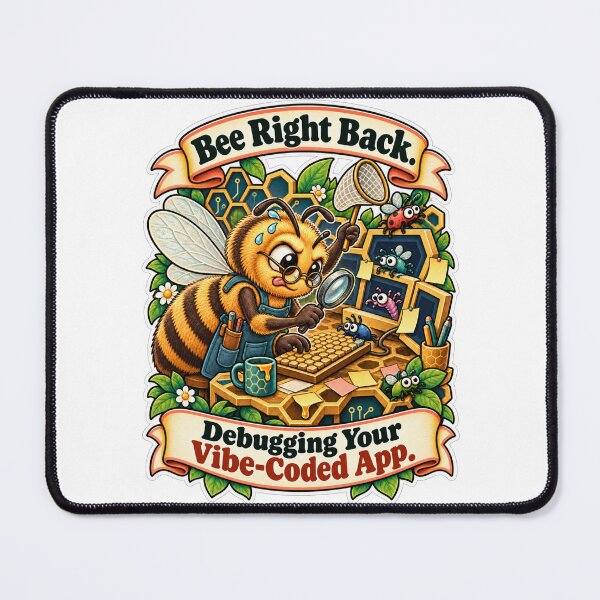 Item preview, Bee Right Back. Debugging Your Vibe-Coded App. - Bee Developer Humor designed and sold by Ctrl Alt Bureaucracy.