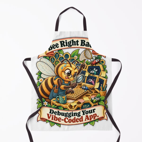 Item preview, Bee Right Back. Debugging Your Vibe-Coded App. - Bee Developer Humor designed and sold by Ctrl Alt Bureaucracy.
