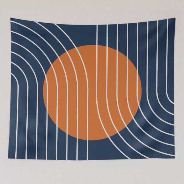Item preview, Mid Century Modern Abstract Geometric Navy Blue and Burnt Orange designed and sold by nineFlorals.