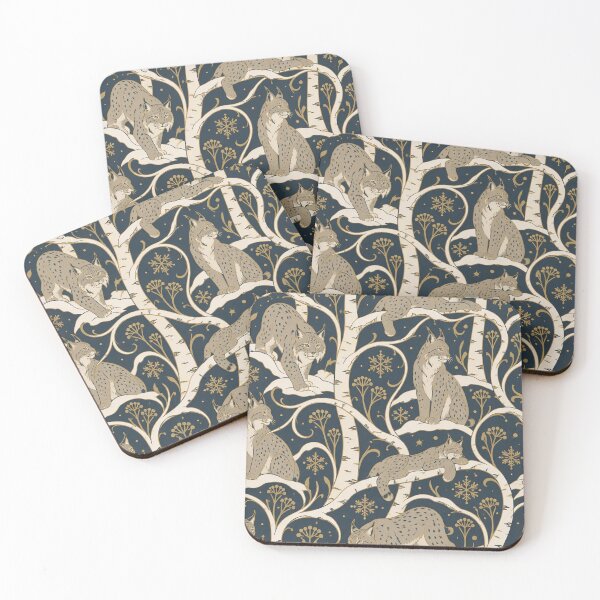 Item preview, Canada Lynx Art Nouveau Seamless Pattern | Winter Birch Forest Wild Cat Repeat designed and sold by StickyGuys.
