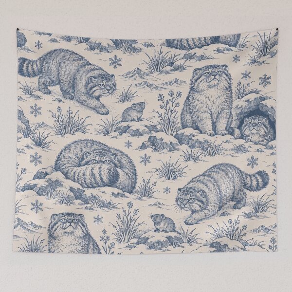 Item preview, Pallas Cat Toile Seamless Pattern | Unimpressed Manul Wild Cat Toile de Jouy designed and sold by StickyGuys.