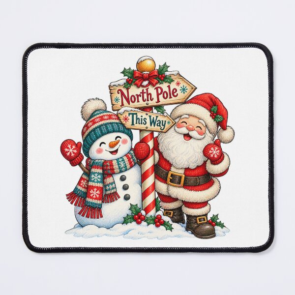 Item preview, Santa and Snowman by the North Pole Sign designed and sold by skyartdesign.