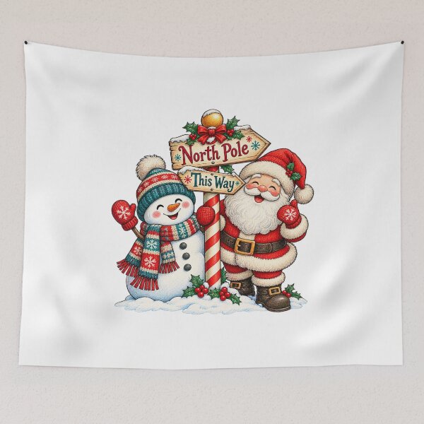 Item preview, Santa and Snowman by the North Pole Sign designed and sold by skyartdesign.