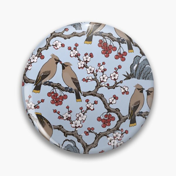 Item preview, Cedar Waxwing Chinoiserie Seamless Pattern | Winter Berry Birds Chinoiserie Wallpaper designed and sold by StickyGuys.