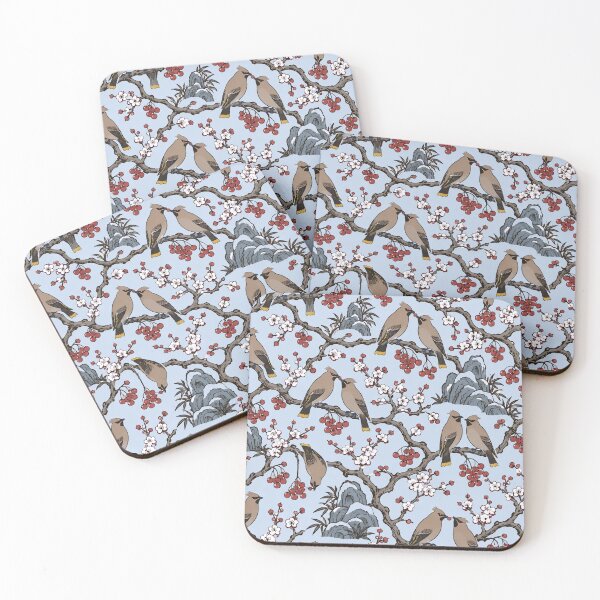 Item preview, Cedar Waxwing Chinoiserie Seamless Pattern | Winter Berry Birds Chinoiserie Wallpaper designed and sold by StickyGuys.