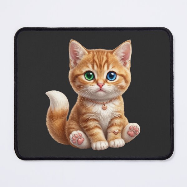 Item preview, Cute Chubby Ginger Cat with Heterochromia Eyes (Blue & Turquoise) designed and sold by HO•Designs.