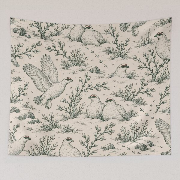 Item preview, Willow Ptarmigan Toile Seamless Pattern | Alaska State Bird Winter Toile de Jouy designed and sold by StickyGuys.