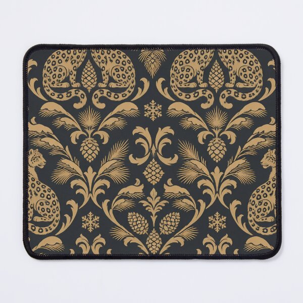 Item preview, Amur Leopard Damask Seamless Pattern | Gold and Charcoal Big Cat Winter Damask designed and sold by StickyGuys.
