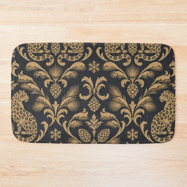 Item preview, Amur Leopard Damask Seamless Pattern | Gold and Charcoal Big Cat Winter Damask designed and sold by StickyGuys.