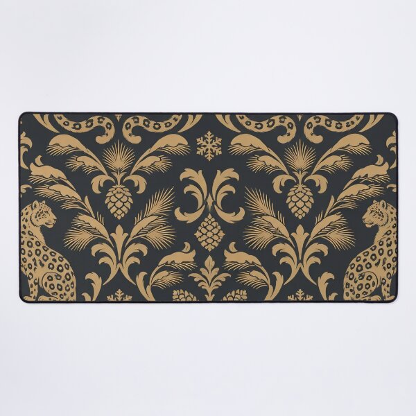 Item preview, Amur Leopard Damask Seamless Pattern | Gold and Charcoal Big Cat Winter Damask designed and sold by StickyGuys.