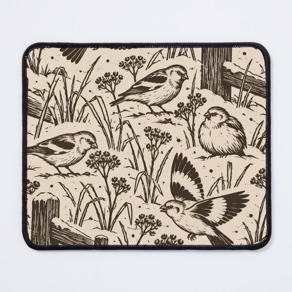 Item preview, Snow Bunting Woodcut Seamless Pattern | Winter Birds Vintage Woodcut Print Repeat designed and sold by StickyGuys.