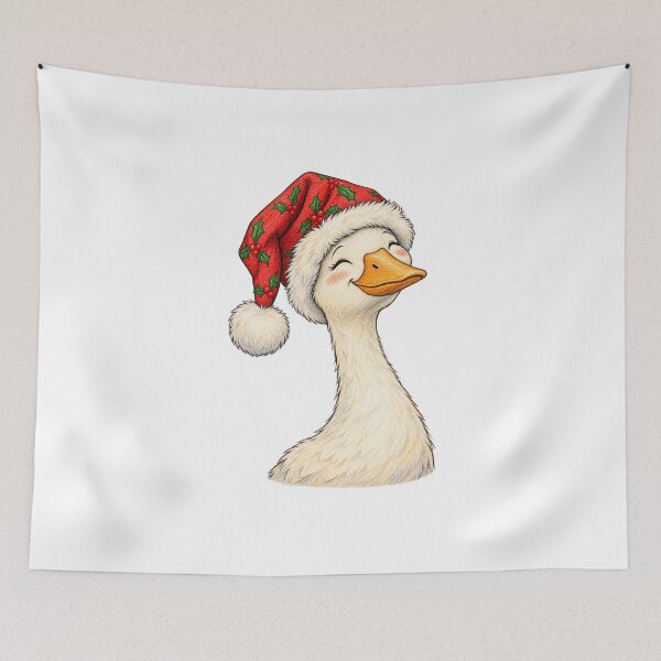 Item preview, Cheerful Christmas Goose Wearing a Holly Santa Hat designed and sold by skyartdesign.