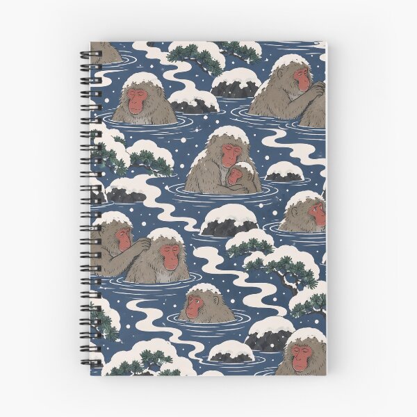 Item preview, Japanese Macaque Ukiyo-e Seamless Pattern | Snow Monkey Onsen Hot Spring Woodblock designed and sold by StickyGuys.