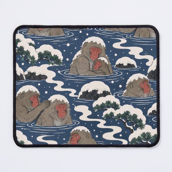 Item preview, Japanese Macaque Ukiyo-e Seamless Pattern | Snow Monkey Onsen Hot Spring Woodblock designed and sold by StickyGuys.
