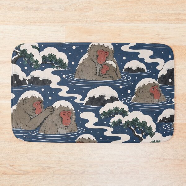 Item preview, Japanese Macaque Ukiyo-e Seamless Pattern | Snow Monkey Onsen Hot Spring Woodblock designed and sold by StickyGuys.