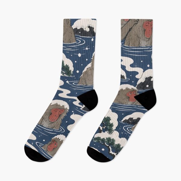 Item preview, Japanese Macaque Ukiyo-e Seamless Pattern | Snow Monkey Onsen Hot Spring Woodblock designed and sold by StickyGuys.