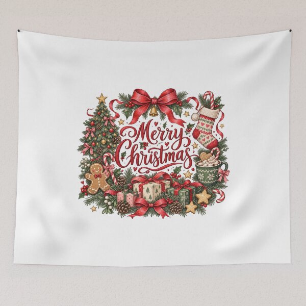 Item preview, Merry Christmas Bow with Tree and Holiday Treats designed and sold by skyartdesign.