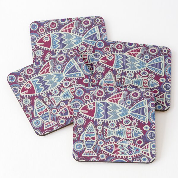 Item preview, Whimsical Fish Pattern in Burgundy and Indigo designed and sold by Fani*.