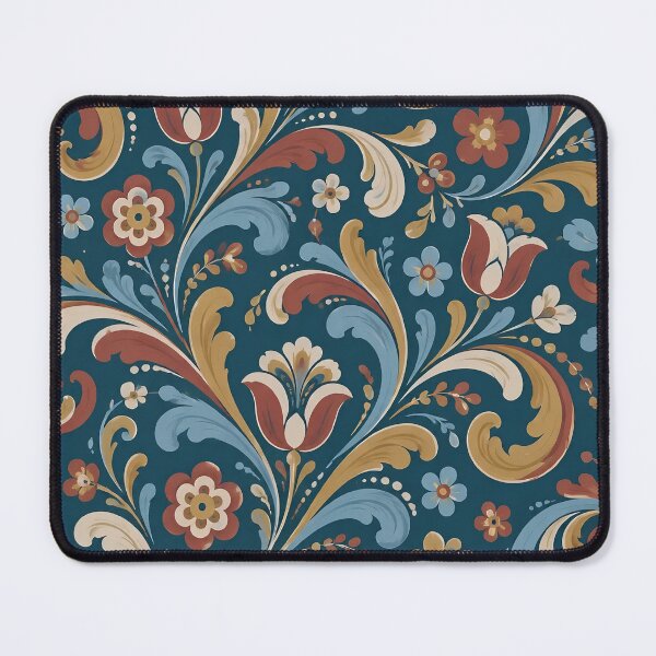 Item preview, Rosemaling Seamless Pattern | Norwegian Folk Art Scandinavian Floral Scroll Repeat designed and sold by StickyGuys.