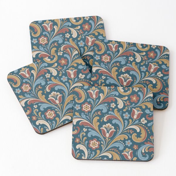 Item preview, Rosemaling Seamless Pattern | Norwegian Folk Art Scandinavian Floral Scroll Repeat designed and sold by StickyGuys.