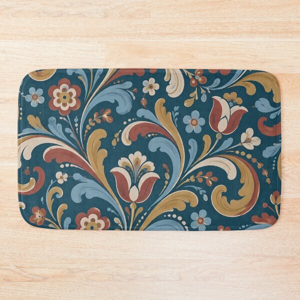 Item preview, Rosemaling Seamless Pattern | Norwegian Folk Art Scandinavian Floral Scroll Repeat designed and sold by StickyGuys.