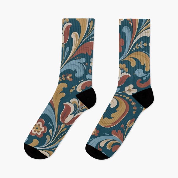 Item preview, Rosemaling Seamless Pattern | Norwegian Folk Art Scandinavian Floral Scroll Repeat designed and sold by StickyGuys.