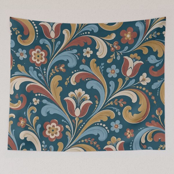 Item preview, Rosemaling Seamless Pattern | Norwegian Folk Art Scandinavian Floral Scroll Repeat designed and sold by StickyGuys.