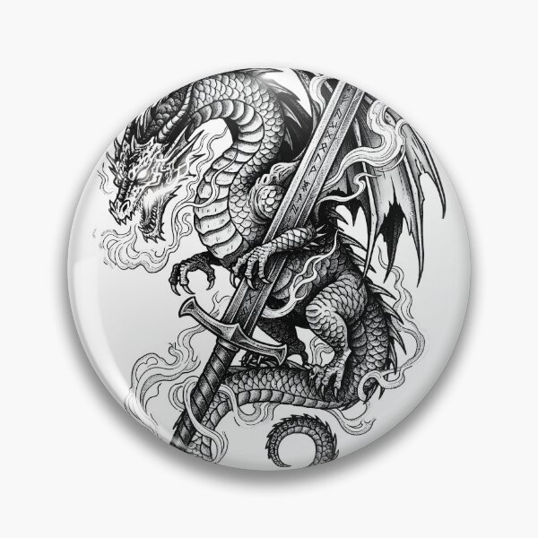 Item preview, Mystic Flame Dragon with Runeblade - Glowing Eyes Ink Art designed and sold by DragonSerpent Ink.
