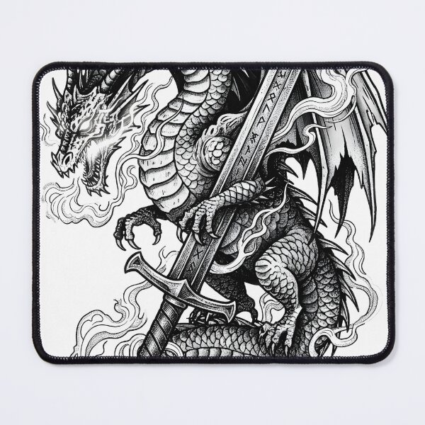 Item preview, Mystic Flame Dragon with Runeblade - Glowing Eyes Ink Art designed and sold by DragonSerpent Ink.