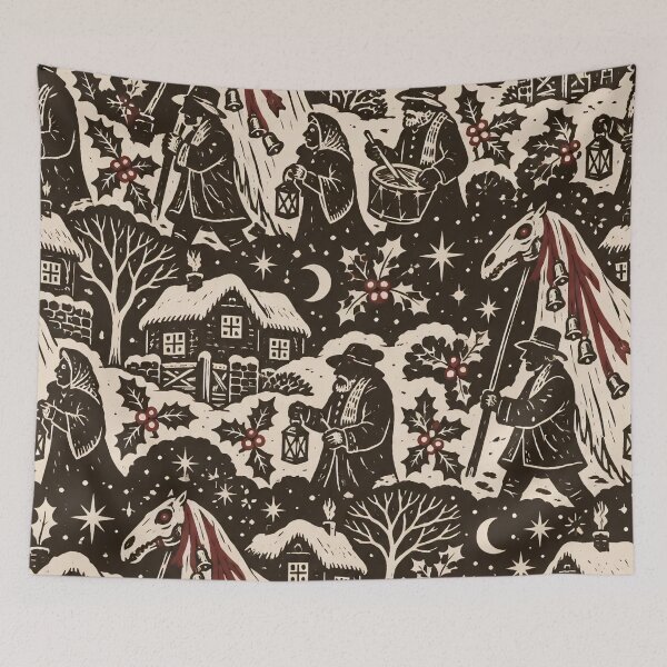 Item preview, Mari Lwyd Woodcut Seamless Pattern | Welsh Folk Horror Horse Skull Wassail Repeat designed and sold by StickyGuys.
