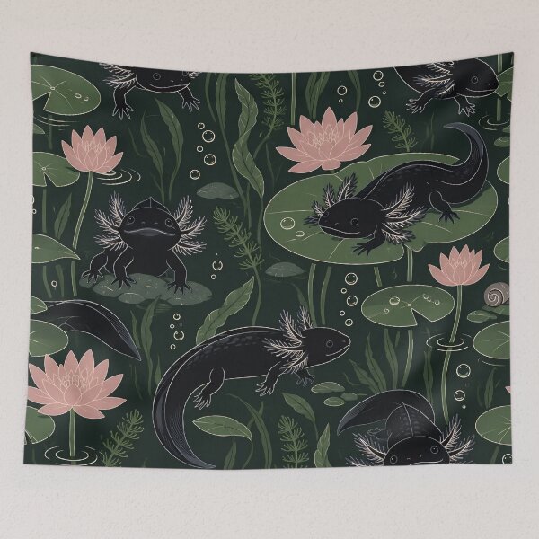 Item preview, Melanoid Axolotl Seamless Pattern | Black Axolotl Moody Dark Cottagecore Pond Repeat designed and sold by StickyGuys.