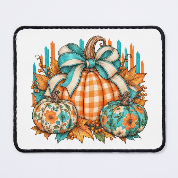 Item preview, Autumn Gingham Pumpkins with Teal Ribbon Bow designed and sold by skyartdesign.