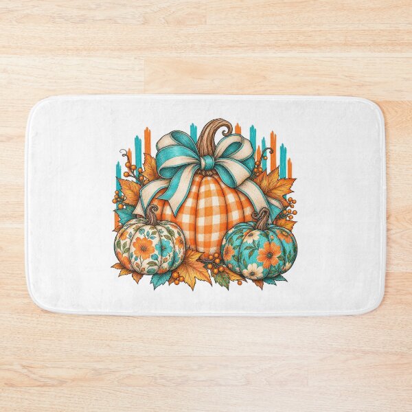 Item preview, Autumn Gingham Pumpkins with Teal Ribbon Bow designed and sold by skyartdesign.