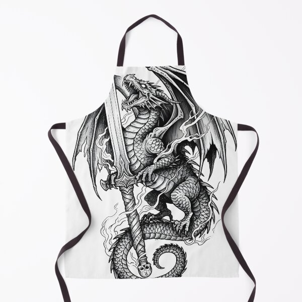 Item preview, Flame-Wreathed Dragon with Runeblade - Skull Pommel Ink Art designed and sold by DragonSerpent Ink.