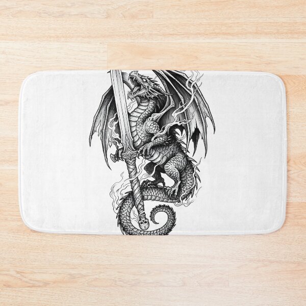 Item preview, Flame-Wreathed Dragon with Runeblade - Skull Pommel Ink Art designed and sold by DragonSerpent Ink.