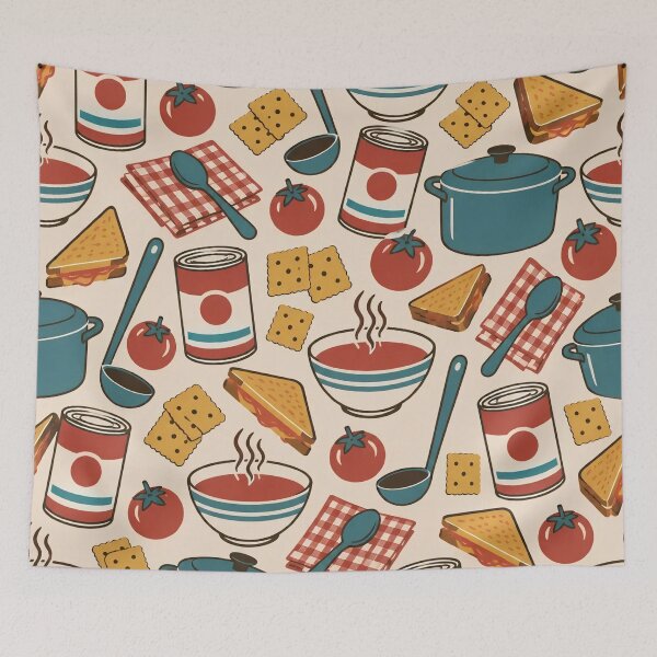 Item preview, Soup Season Retro Kitchen Seamless Pattern | Vintage Tomato Soup Cans and Bowls designed and sold by StickyGuys.