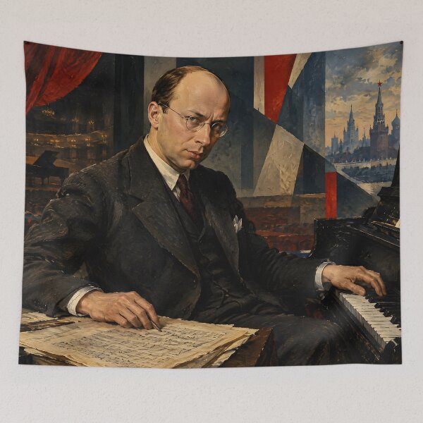 Item preview, Modernist Piano Rebel: Sergei Prokofiev Vintage Oil Painting - Bold Russian Musical Genius designed and sold by DoReMiStudio.