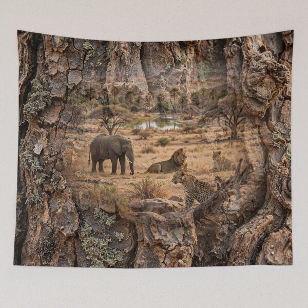 Item preview, African Wildlife Through the Ancient Tree designed and sold by DreamyWallVibes.