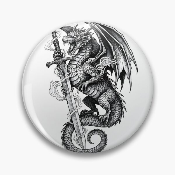 Item preview, Necromancer Dragon with Skull Sword - Flame Wreathed Ink Art designed and sold by DragonSerpent Ink.