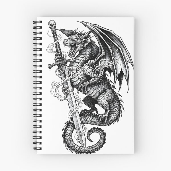 Item preview, Necromancer Dragon with Skull Sword - Flame Wreathed Ink Art designed and sold by DragonSerpent Ink.