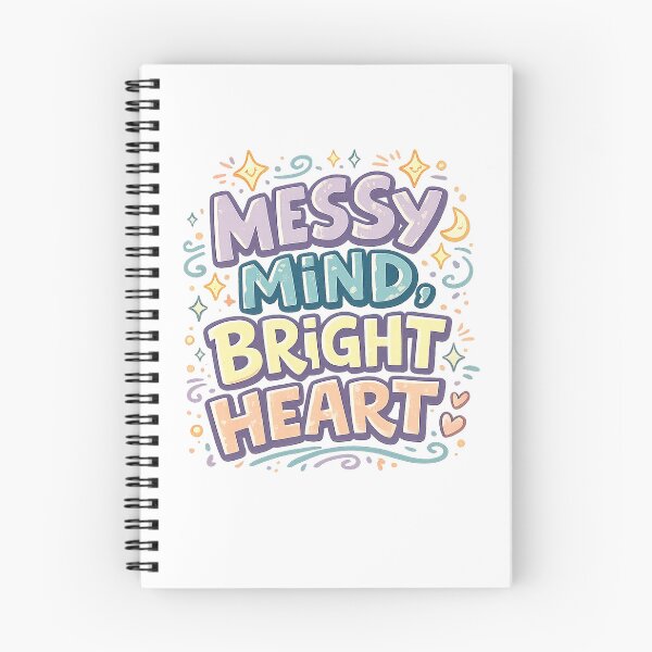 Item preview, Messy Mind Bright Heart Positive Mental Health Retro Quote Art designed and sold by inkoutninja.