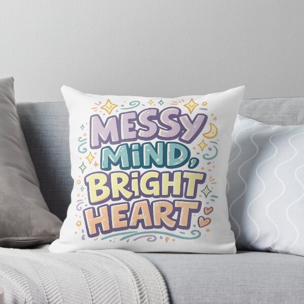 Item preview, Messy Mind Bright Heart Positive Mental Health Retro Quote Art designed and sold by inkoutninja.