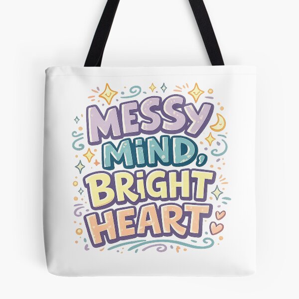 Item preview, Messy Mind Bright Heart Positive Mental Health Retro Quote Art designed and sold by inkoutninja.