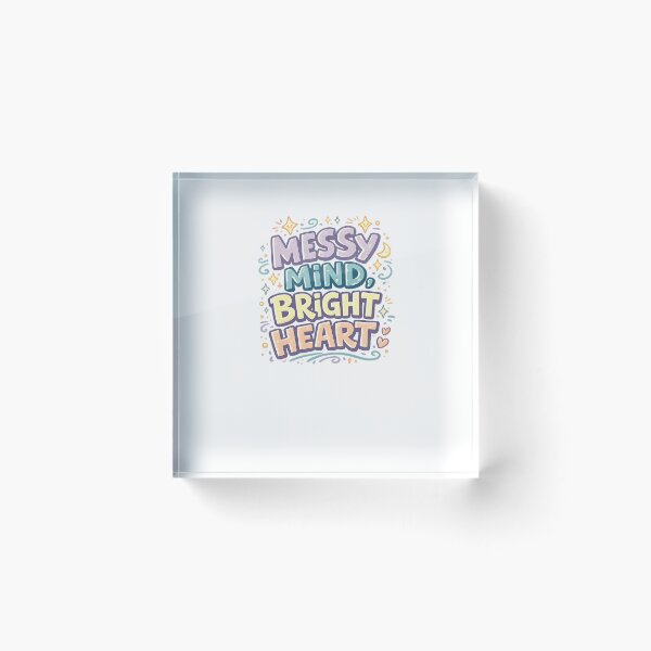 Item preview, Messy Mind Bright Heart Positive Mental Health Retro Quote Art designed and sold by inkoutninja.