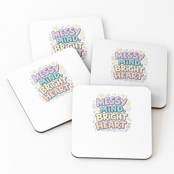 Item preview, Messy Mind Bright Heart Positive Mental Health Retro Quote Art designed and sold by inkoutninja.