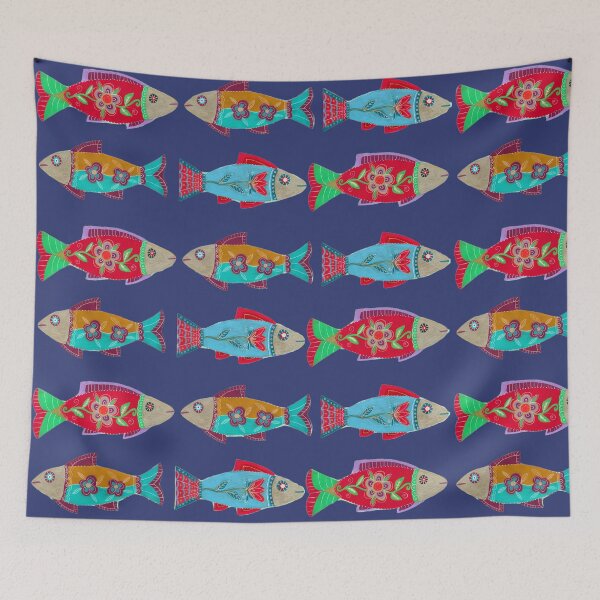 Item preview, Tropical Fish Pattern on Navy Blue designed and sold by Fani*.
