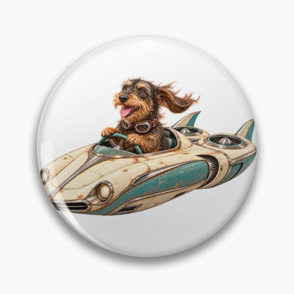 Item preview, Wire-Haired Dachshund Driving a Retro Hovercraft designed and sold by Russell Thorne.