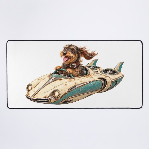 Item preview, Wire-Haired Dachshund Driving a Retro Hovercraft designed and sold by Russell Thorne.