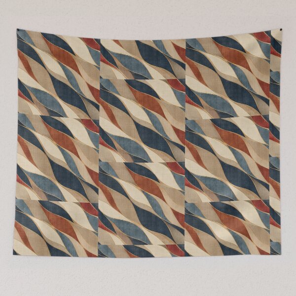 Item preview, Navy Terracotta Cream Abstract Wavy Geometric Pattern designed and sold by Swanny's Custom T-shirt and Gift Designs.